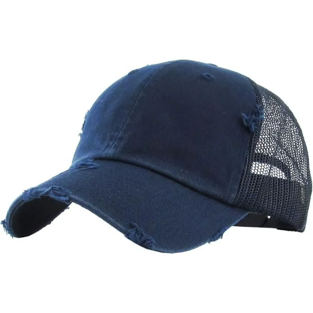 Women's Navy Distressed Mesh Back Adjustable Classic Comfortable Baseball Cap